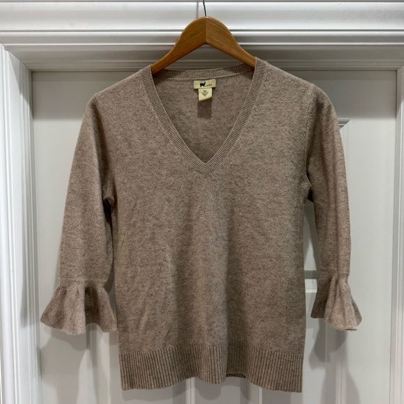 Oats 100% Cashmere lightweight 3/4 Ruffle Sleeve V Neck Sweater Women’s Sz M - Picture 1 of 10